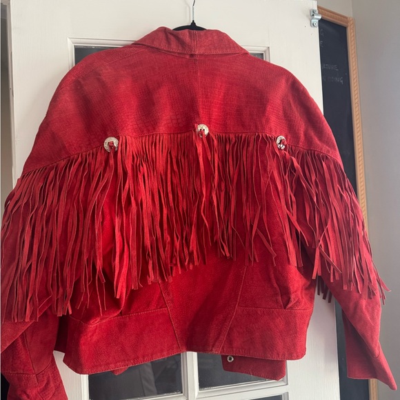 Moving Sale! Everything $30! Vintage Red Fringe Jacket sz M - Picture 3 of 8